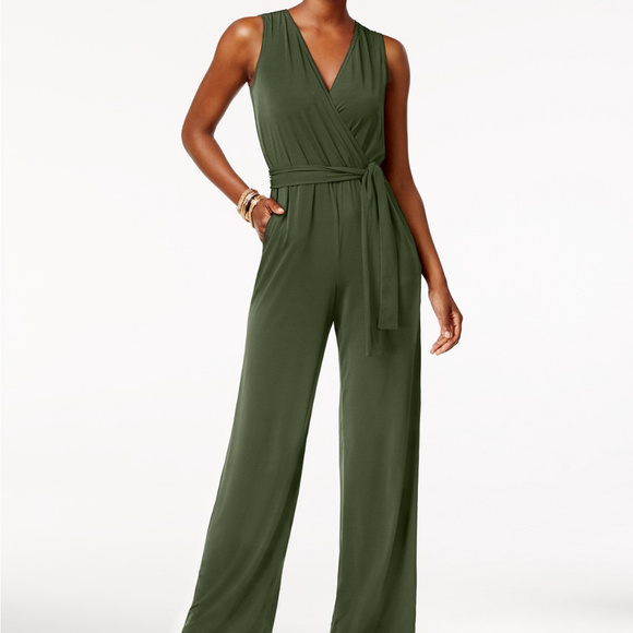 NY Collection Pants - NY Collection Petite Surplice Belted Wide Leg Jump